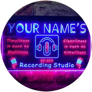 advpro personalized your name est year theme recording studio on air dual color led neon sign red & blue 16" x 12" st6s43-qm1-tm-rb