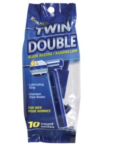 assured twin blade disposable razors with lubricating strips, 10-ct. packs