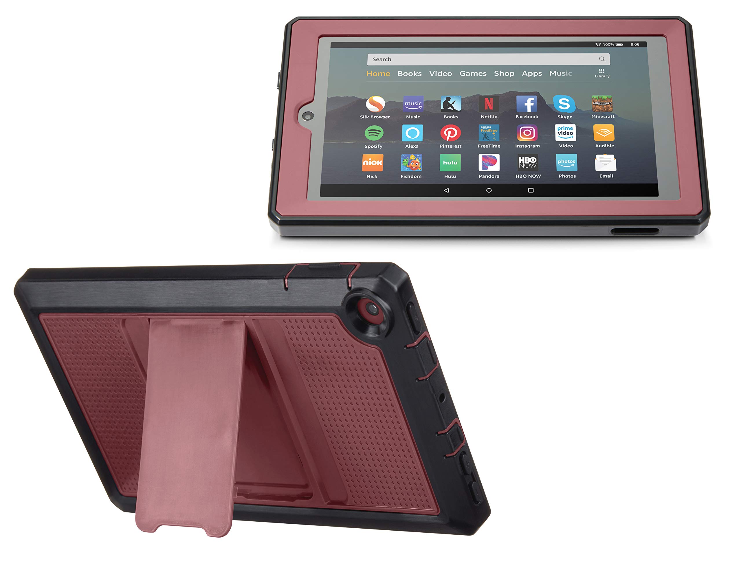 Nupro Heavy Duty Shock-Proof Standing Cover with Screen Protector For Fire 7 Tablet, Plum