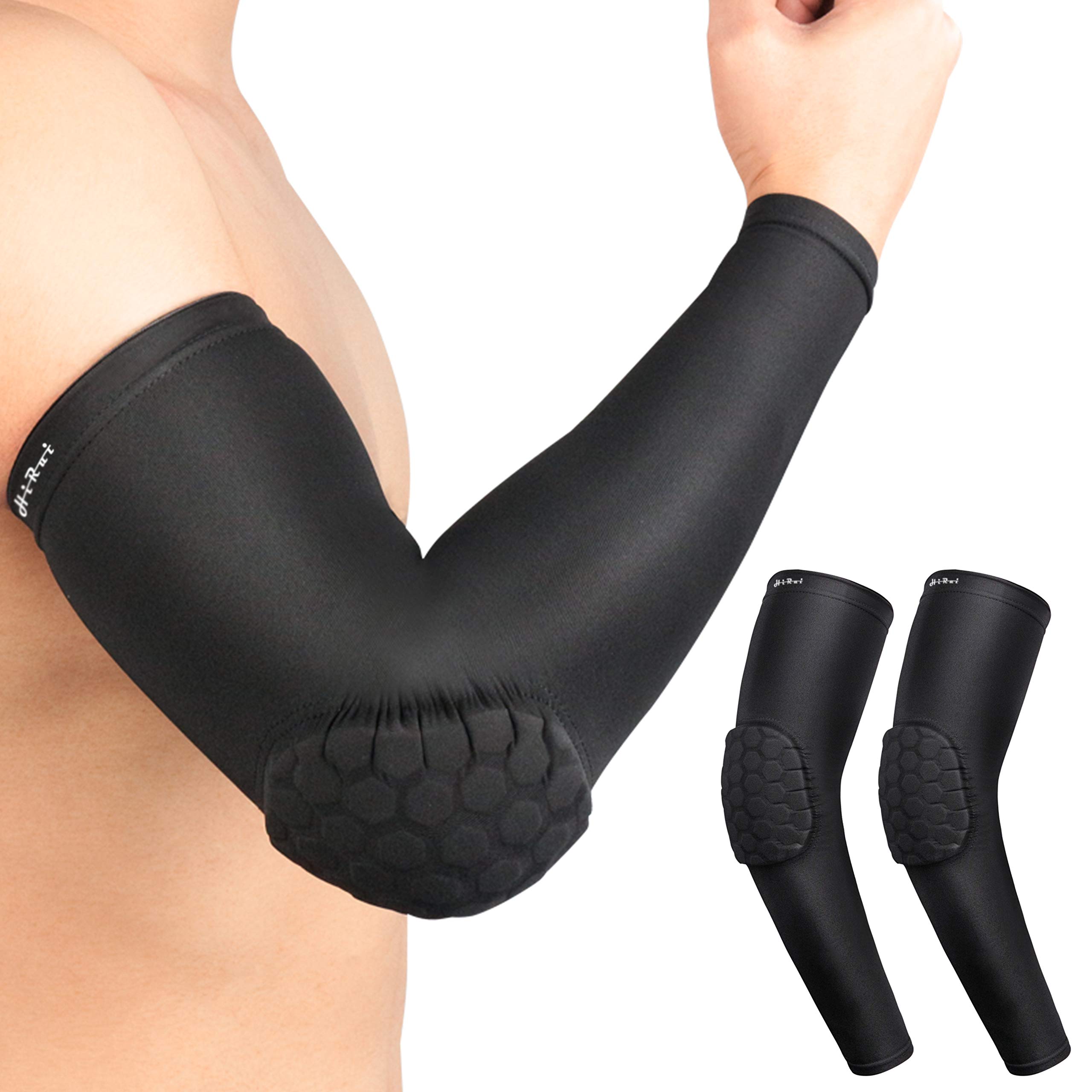 HiRui Elbow Pads Elbow Brace, Basketball Shooter Sleeves Arm Compression Sleeve Collision Avoidance Elbow Pad for Cycling Football Volleyball Baseball, Youth Adult Women Men ((Pair) Black, L)