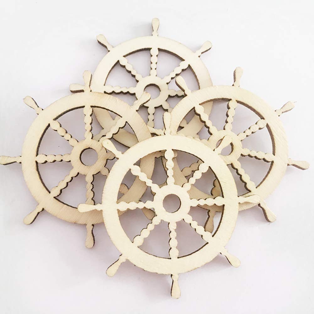 KCHEX 30 Pcs Wooden Anchor Rudder Shape Decoration to Paint, Unfinished Small Wood Anchor Rudder Cutouts for Arts Crafts DIY Projects Home Party Decoration