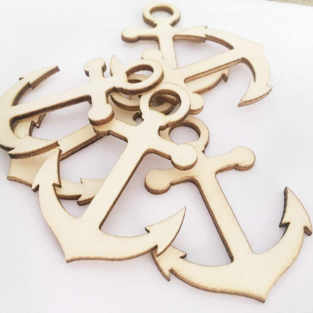 KCHEX 30 Pcs Wooden Anchor Rudder Shape Decoration to Paint, Unfinished Small Wood Anchor Rudder Cutouts for Arts Crafts DIY Projects Home Party Decoration