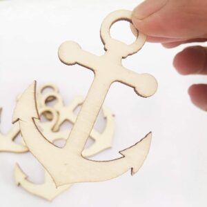 KCHEX 30 Pcs Wooden Anchor Rudder Shape Decoration to Paint, Unfinished Small Wood Anchor Rudder Cutouts for Arts Crafts DIY Projects Home Party Decoration