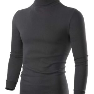 SERHOM Black Turtleneck Men Cotton Long Sleeve Mock Turtleneck for Men Thermal Underwear, M