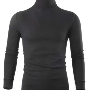 SERHOM Black Turtleneck Men Cotton Long Sleeve Mock Turtleneck for Men Thermal Underwear, M