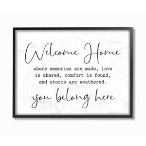 Stupell Industries Welcome Family Home White Inspirational Word, Design by Artist Lettered and Lined Wall Art, 24 x 30, Black Framed