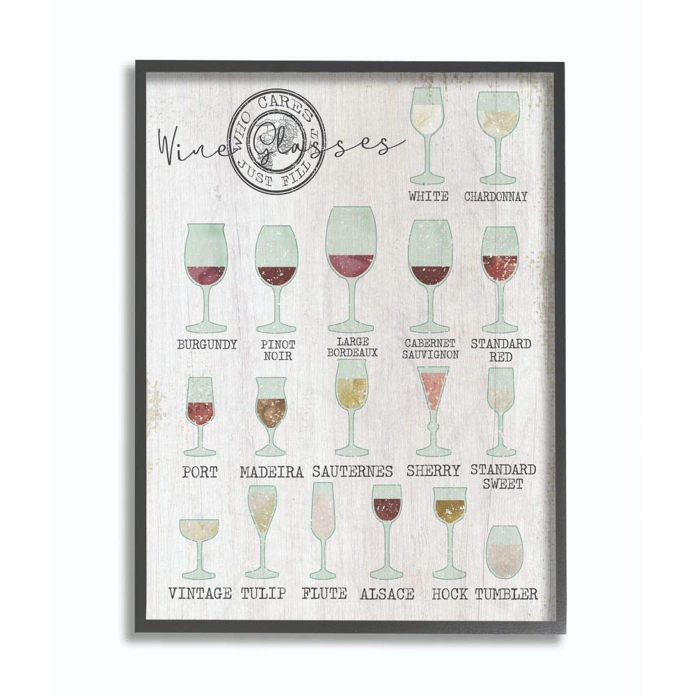 Stupell Industries Wine Glasses Chart Infographic Kitchen Home, Design by Artist Daphne Polselli Wall Art, 11 x 14, Black Framed