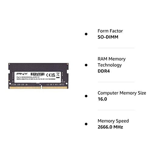 PNY Performance 16GB DDR4 DRAM 2666MHz (PC4-21300) CL19 (Compatible with 2400MHz or 2133MHz) 1.2V Notebook/Laptop (SODIMM) Computer Memory RAM – MN16GSD42666