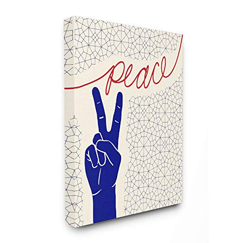 Stupell Industries Peace Hand Sign Pattern Blue Red, Design by Artist The Saturday Evening Post Wall Art, 16 x 20, Canvas