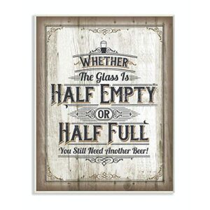 stupell industries half empty beer sign bar room word, design by artist retrorocket studio wall art, 10 x 15, wood plaque