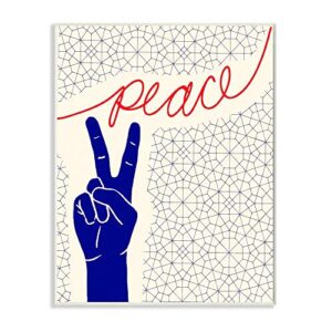 stupell industries peace hand sign pattern blue red, design by artist the saturday evening post wall art, 10 x 15, wood plaque