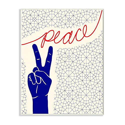 Stupell Industries Peace Hand Sign Pattern Blue Red, Design by Artist The Saturday Evening Post Wall Art, 10 x 15, Wood Plaque