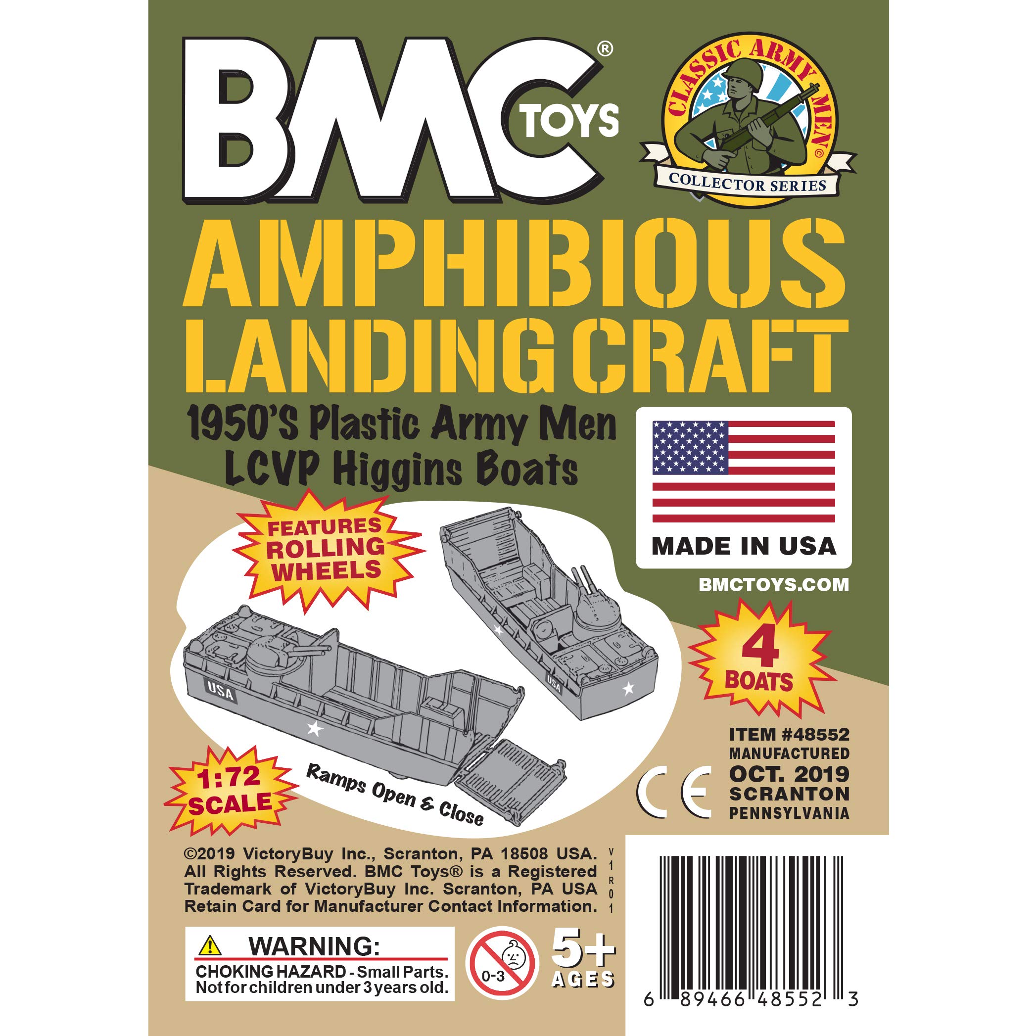 BMC Classic Marx Landing Craft - 4pc Tan vs. OD Green Plastic Army Men Vehicles