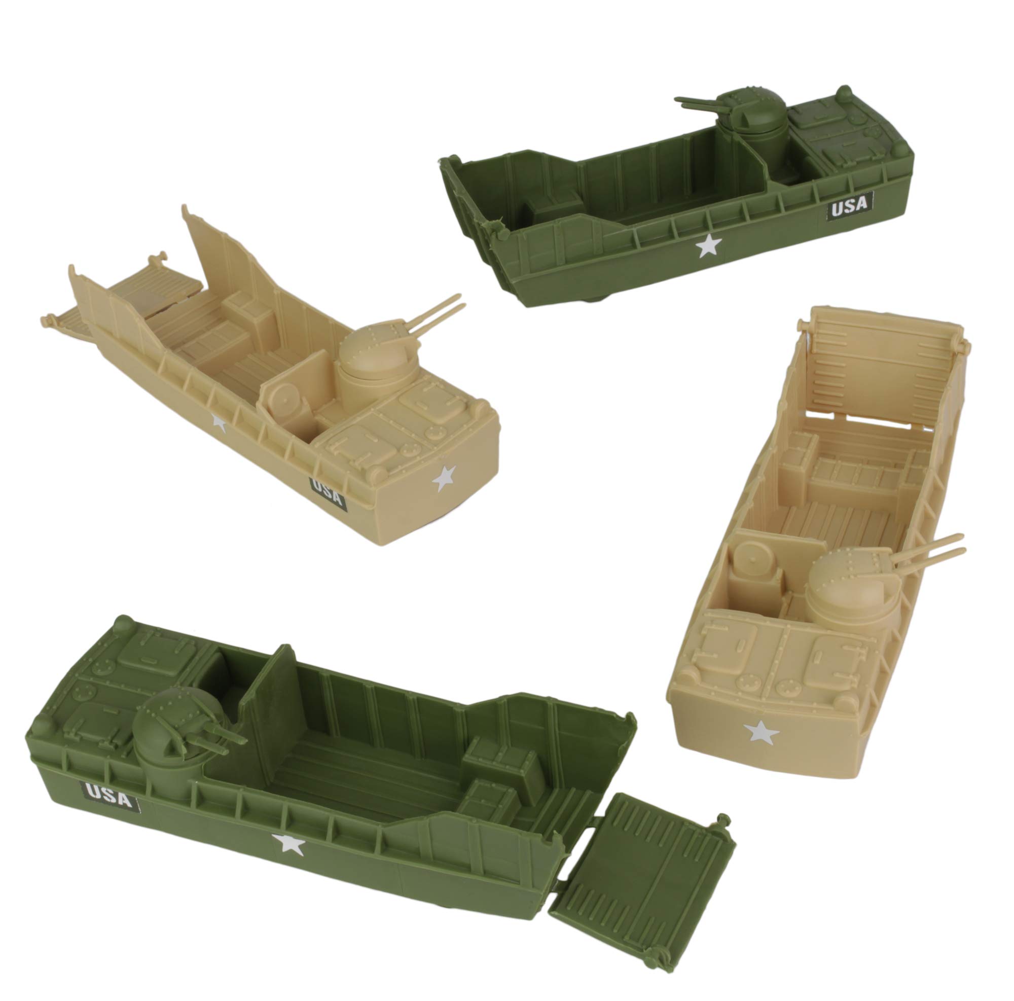 BMC Classic Marx Landing Craft - 4pc Tan vs. OD Green Plastic Army Men Vehicles