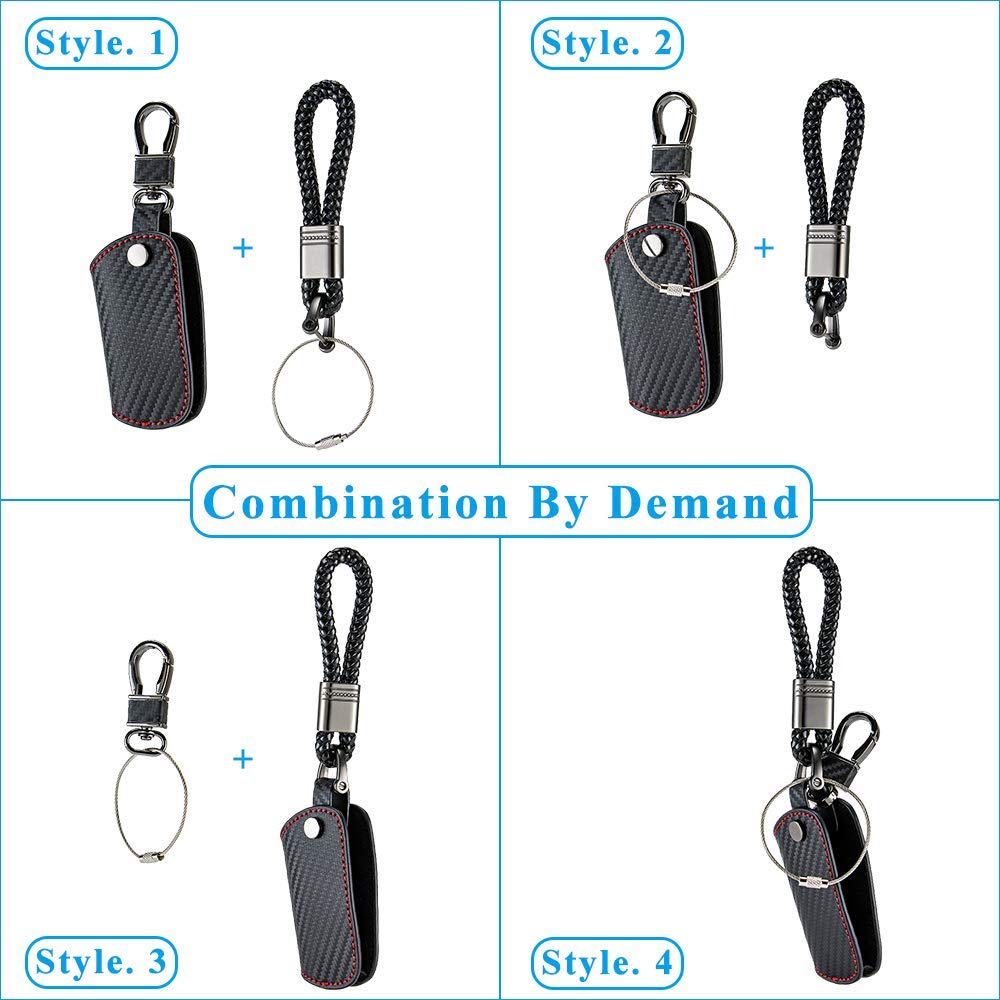 AeroBon Red-Stitch Leather Keychain Key Fob Cover Kit Compatible with BMW Key Fob (F Type)