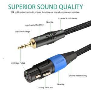 JOMLEY XLR to 3.5mm Cable, Unbalanced Female XLR to 1/8 inch Mini Stereo Jack Aux Microphone Cable Mic Cord for Cell Phone, Laptop, Speaker, Mixer - 3.3ft