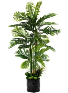 deluxe 78" golden cane palm artificial tree + premium fiddle leaf foliage in 8" base + 12" plant pot skirt + bonus usa flag style pot pant