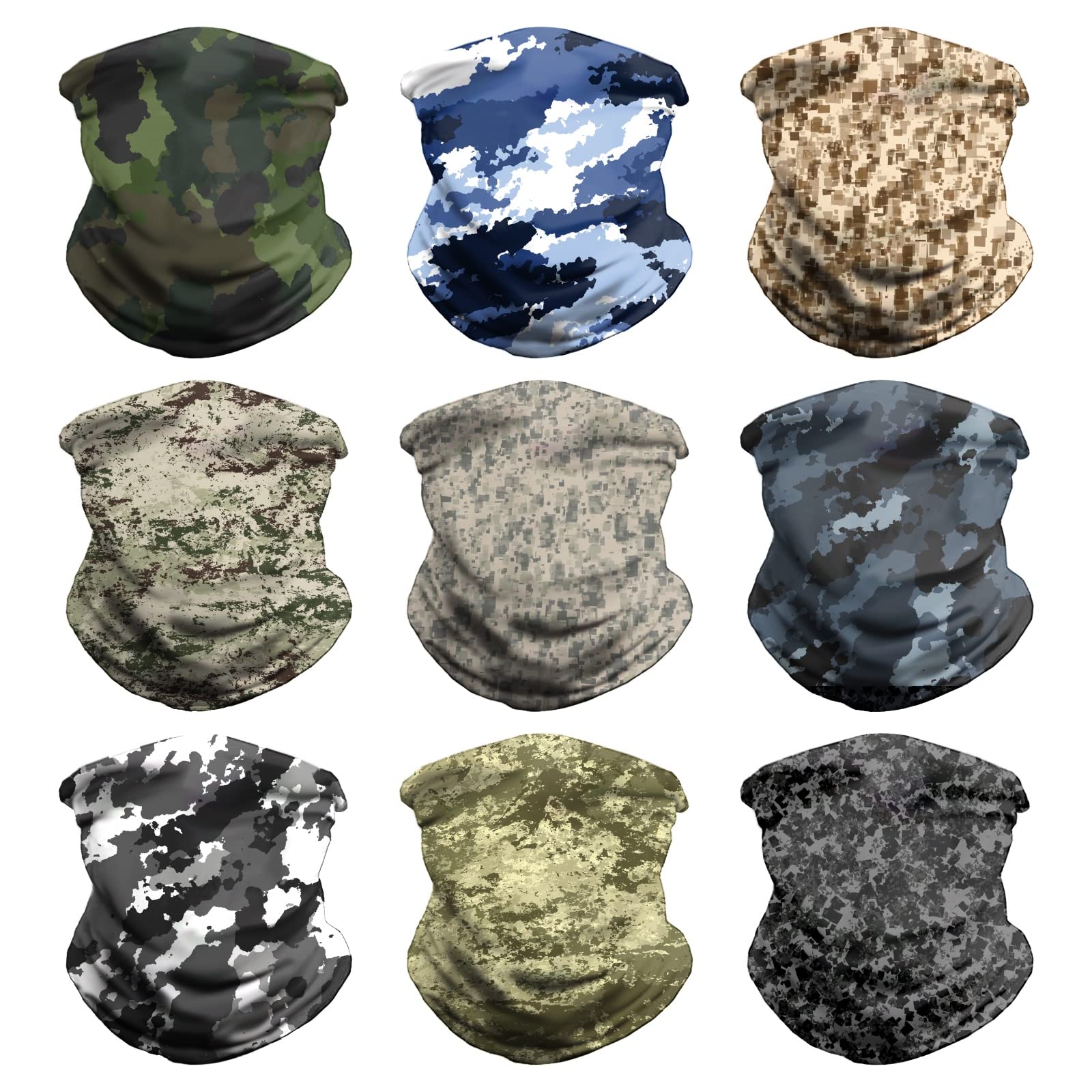 VCZUIUC Headwear Bandana Head Wrap Face Scarf Mask Neck Warmer Balaclava for Sports (One Size, 9PCS CAMO-5)