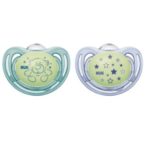 nuk airflow glow-in-the-dark pacifiers, baby boys, 0-6 months, 2 pack, 0.09 pounds