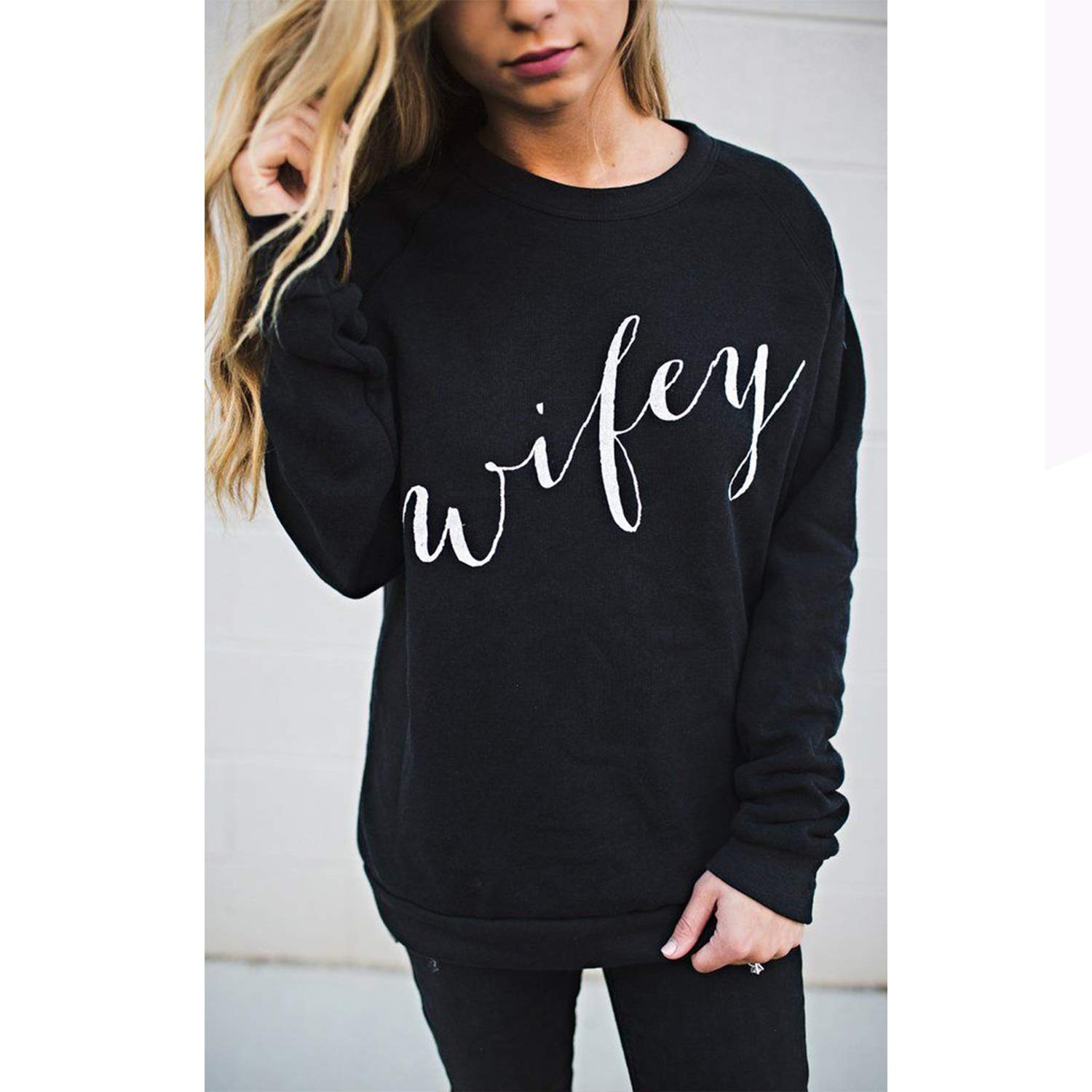 Wifey Sweatshirt t Shirts for Women Shirt just Married Honeymoon Bride Tshirt Womens Wedding Wife Bridal Shower Gift Mrs (Black, Unisex Large)