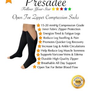 Presadee Open Toe 15-20 mmHg Moderate Compression Leg Calf Swelling Zipper Sock (Black, L/XL)