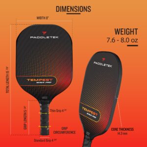 Paddletek Tempest Wave Pro Pickleball Paddle | Professional Pickleball Paddles with Carbon Fiber Surface, Tempest SRT Honeycomb Core & High Tack Performance Grip | USAPA Approved