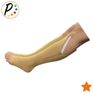 Presadee Open Toe 15-20 mmHg Moderate Compression Leg Calf Swelling Zipper Sock (Beige, 2XL)