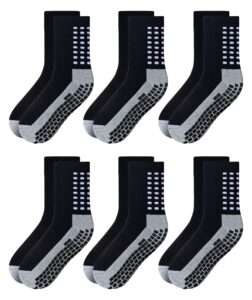 rative anti slip non skid slipper hospital crew socks with grips for adults men women (large, 6 pairs-black)