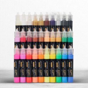 Arteza 3D Fabric Paint, Set of 30, Metallic & Glitter Colors, 1oz Tubes, Glow-in-The-Dark & Vibrant Shades, Textile Paint for Clothing, Accessories, Ceramic & Glass