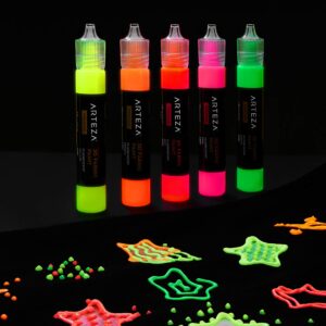 Arteza 3D Fabric Paint, Set of 30, Metallic & Glitter Colors, 1oz Tubes, Glow-in-The-Dark & Vibrant Shades, Textile Paint for Clothing, Accessories, Ceramic & Glass