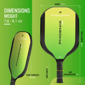 Paddletek Phoenix G6 Pickleball Paddle | Professional Pickleball Paddles with Honeycomb Core, Polycarbonate Surface, Graphite PolyCore & High Tack Performance Grip | USAPA Approved