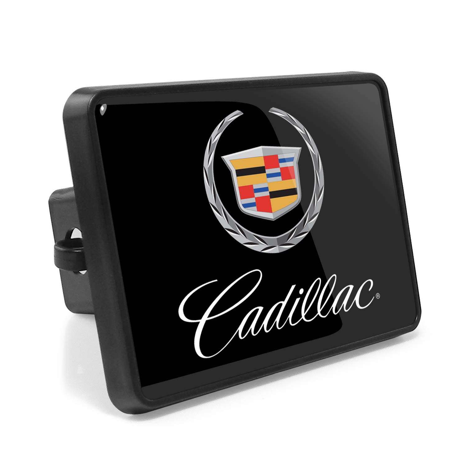 iPick Image, Compatible with - Cadillac UV Graphic Black Metal Face-Plate on ABS Plastic 2 inch Tow Hitch Cover