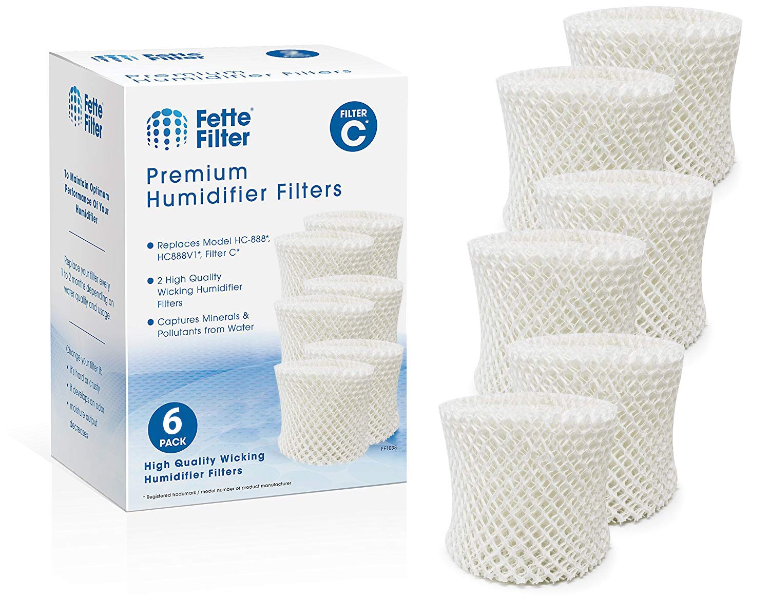 Fette Filter - Filter C Humidifier Wicking Replacement Filter Compatible with Honeywell HC-888 HC-888N for Series HCM-890 HEV-320 and Duracraft DCM200 DH890 DCM891 Series 6-Pack.