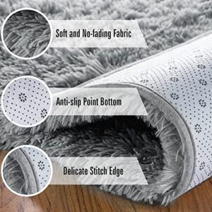 Andecor Soft Fluffy Bedroom Rugs, 5 x 8 Feet Indoor Shaggy Plush Area Rug for Boys Girls Kids Baby College Dorm Living Room Home Decor Floor Carpet, Grey