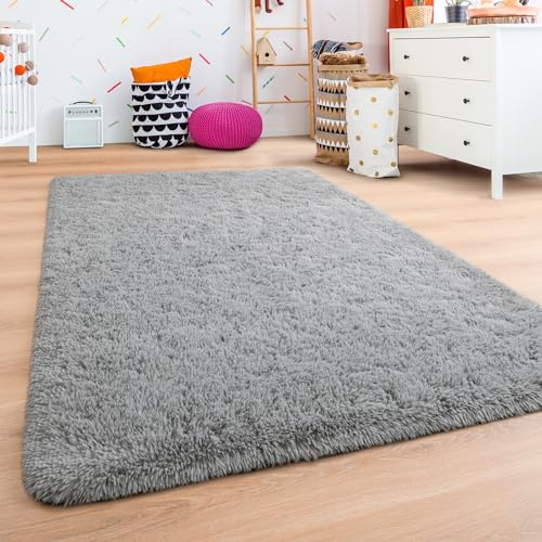 Andecor Soft Fluffy Bedroom Rugs, 5 x 8 Feet Indoor Shaggy Plush Area Rug for Boys Girls Kids Baby College Dorm Living Room Home Decor Floor Carpet, Grey