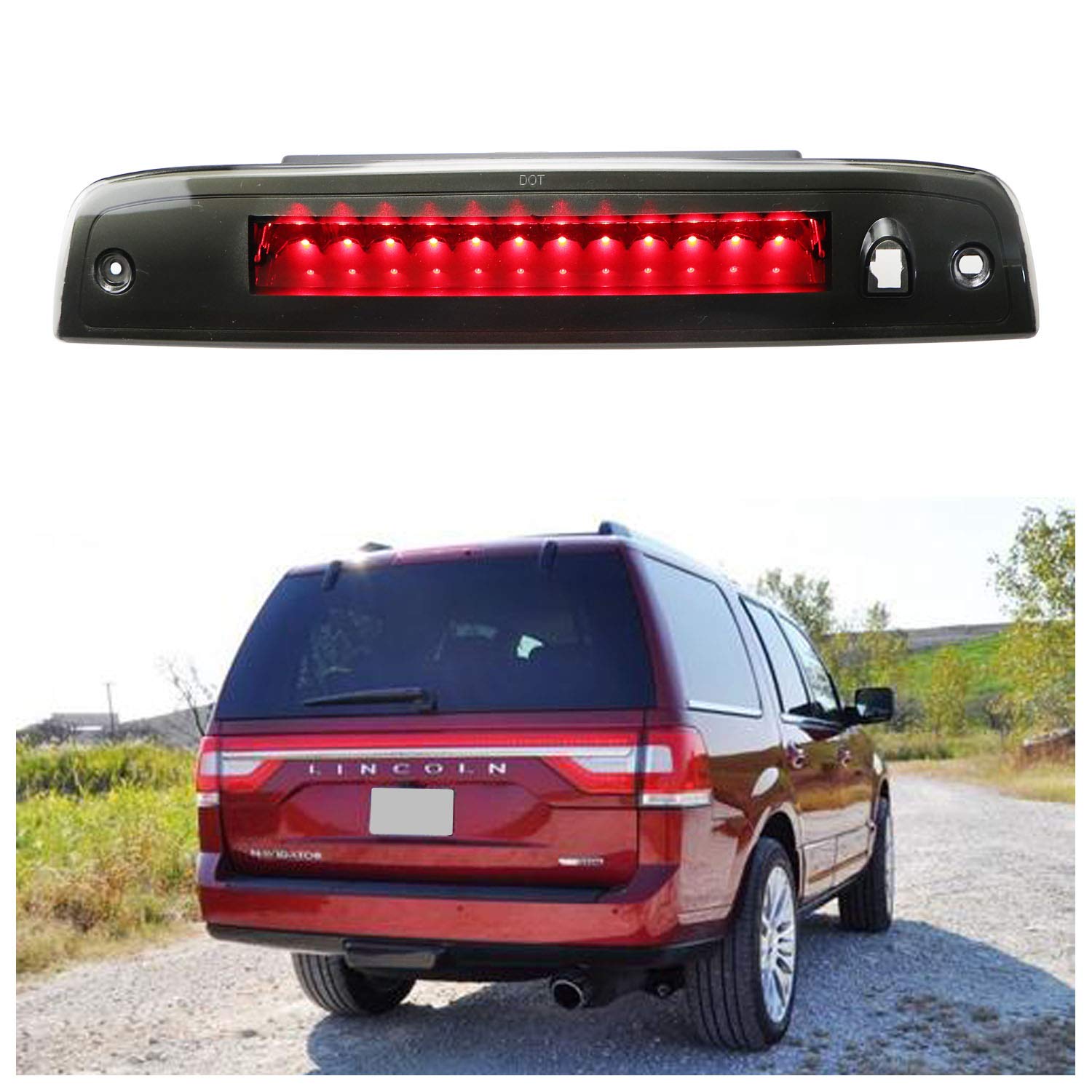 3rd Third Brake Light for 2003-2016 Ford Expedition Lincoln Navigator LED Bar Rear Lamp High Mount Stop light (Chrome Housing Smoke Lens)