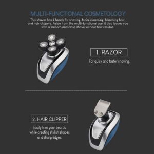 Head Shaver for Bald Men | Instant Electric Skull Razor | 4 in 1 Beard Nose Hair Trimmer Clipper | Rechargeable Cordless Waterproof Wet Dry Grooming Kit (Silver)