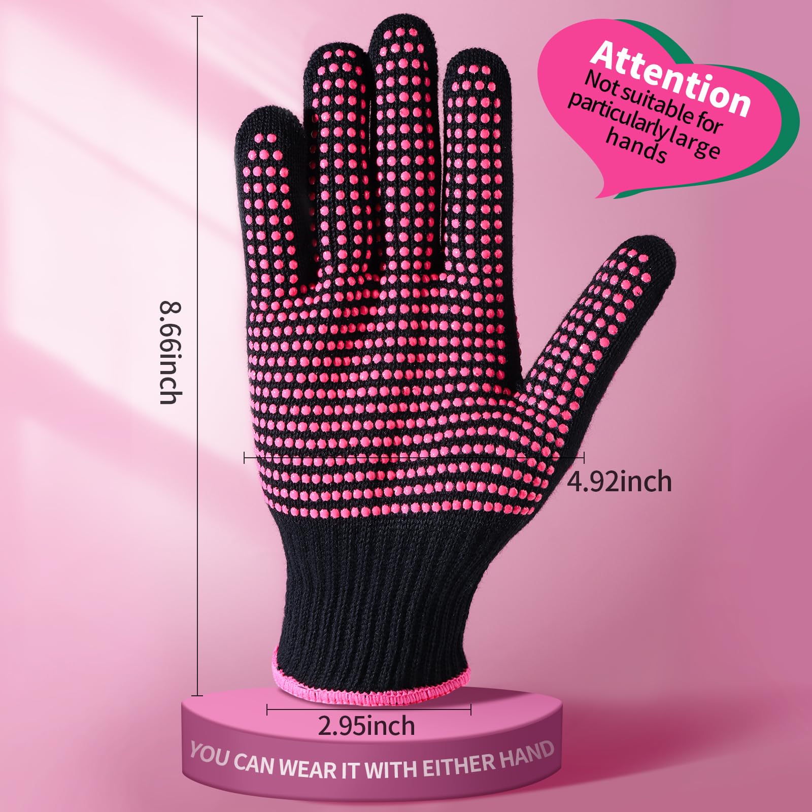 Teenitor 2 Pcs Heat Resistant Gloves With Silicone Bumps, Professional Heat Proof Glove Mitts For Hair Styling Curling Iron Wand Flat Iron Hot-Air Brushes Sublimation Gloves Rose Red