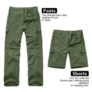 Mens Hiking Pants Convertible Quick Dry Zip Off UPF Lightweight Fishing Travel Camping Safari Pants,Army Green,42