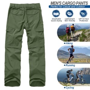 Mens Hiking Pants Convertible Quick Dry Zip Off UPF Lightweight Fishing Travel Camping Safari Pants,Army Green,42