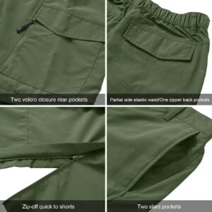 Mens Hiking Pants Convertible Quick Dry Zip Off UPF Lightweight Fishing Travel Camping Safari Pants,Army Green,42