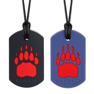 bear claw chew necklace for kids, boys or girls (2 pack) - chewing necklace teething necklace teether necklace chew toys - teething toys designed for chewing, autism, autism sensory teether toy