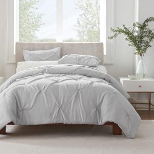 serta simply clean ultra soft 3 piece hypoallergenic stain resistant pleated duvet cover set, king, grey