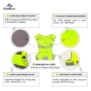 GoxRunx Reflective Running Vest Gear Ultralight & Comfortable Cycling Motorcycle Reflective Vest-Large Zippered Inside Pocket & Adjustable Waist- High Visibility Night Running Safety Vest (Yellow, M)