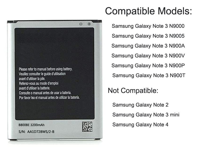 Cleantt Galaxy Note 3 Battery, 3200mAh Li-Ion Replacement Battery for Samsung Galaxy Note 3 N9000 N9005 N900A N900V N900P N900T