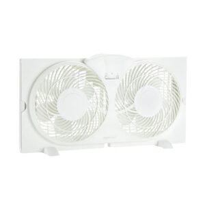 amazon basics window fan with manual controls, twin 9 inch blades, white