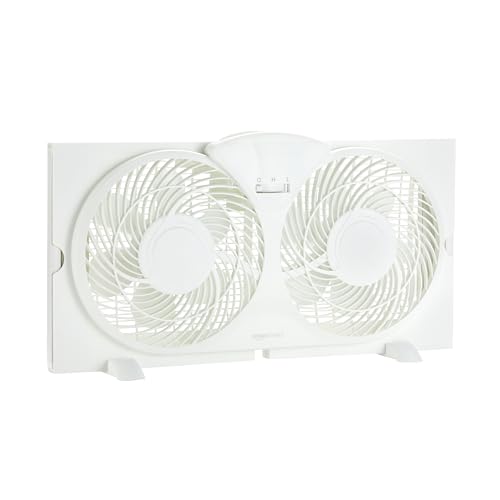 Amazon Basics Window Fan with Manual Controls, Twin 9 Inch Blades, White