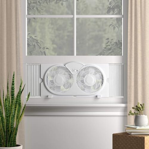 Amazon Basics Window Fan with Manual Controls, Twin 9 Inch Blades, White