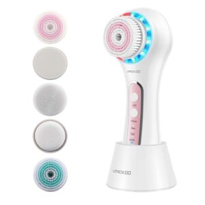 umickoo face scrubber exfoliator,facial cleansing brush rechargeable ipx7 waterproof with 5 brush heads,electric face spin brush for exfoliating, massaging and deep cleansing