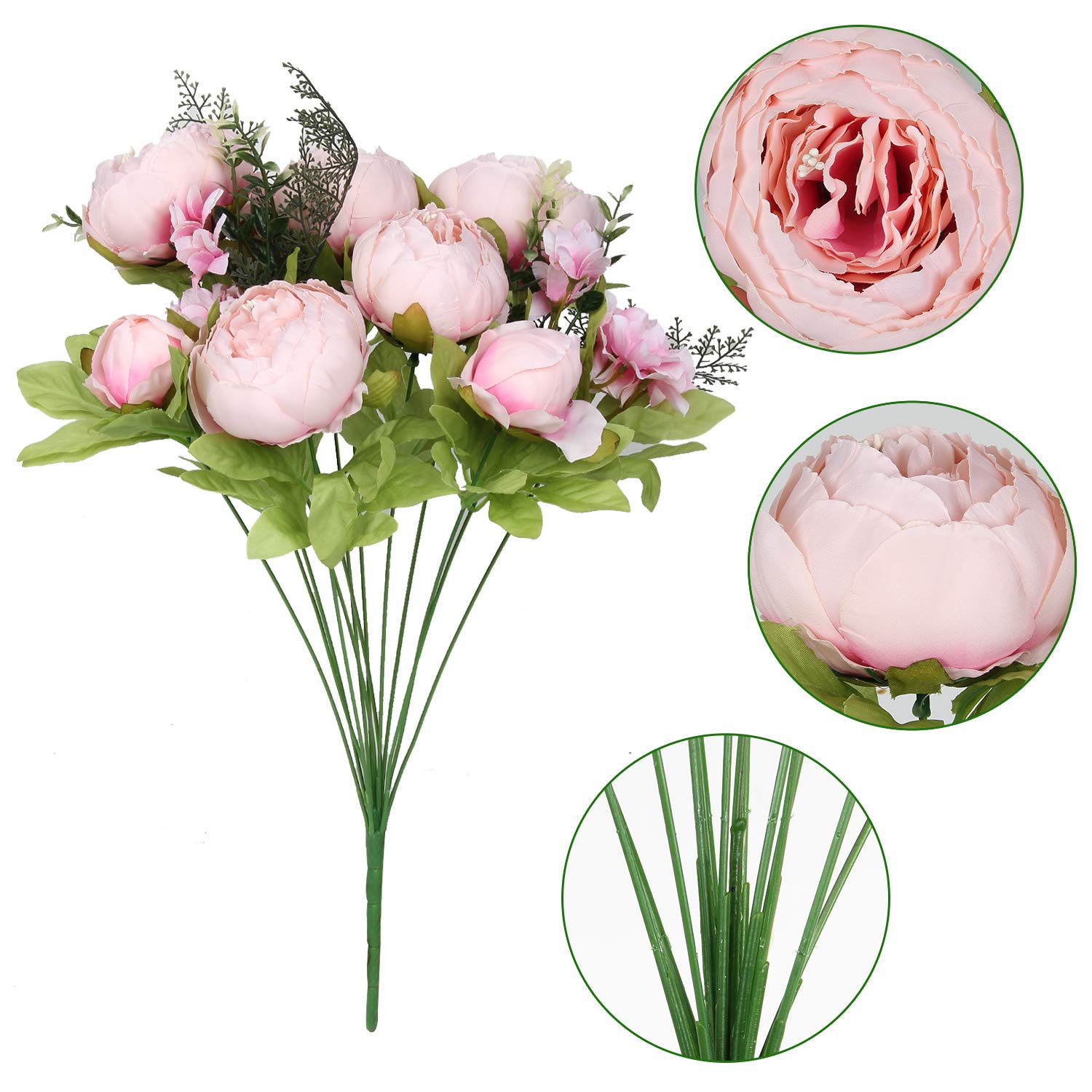 Flojery Silk Peony Bouquet Vintage Artificial Peonies Flower for Home Wedding Party Decor (1pcs, Spring Rose Pink)